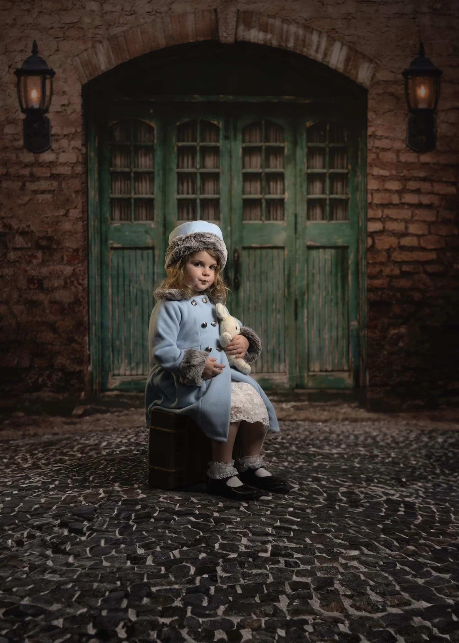 Kate Blue Door in Front Brick Wall Backdrop for Photography - Kate Backdrop AU