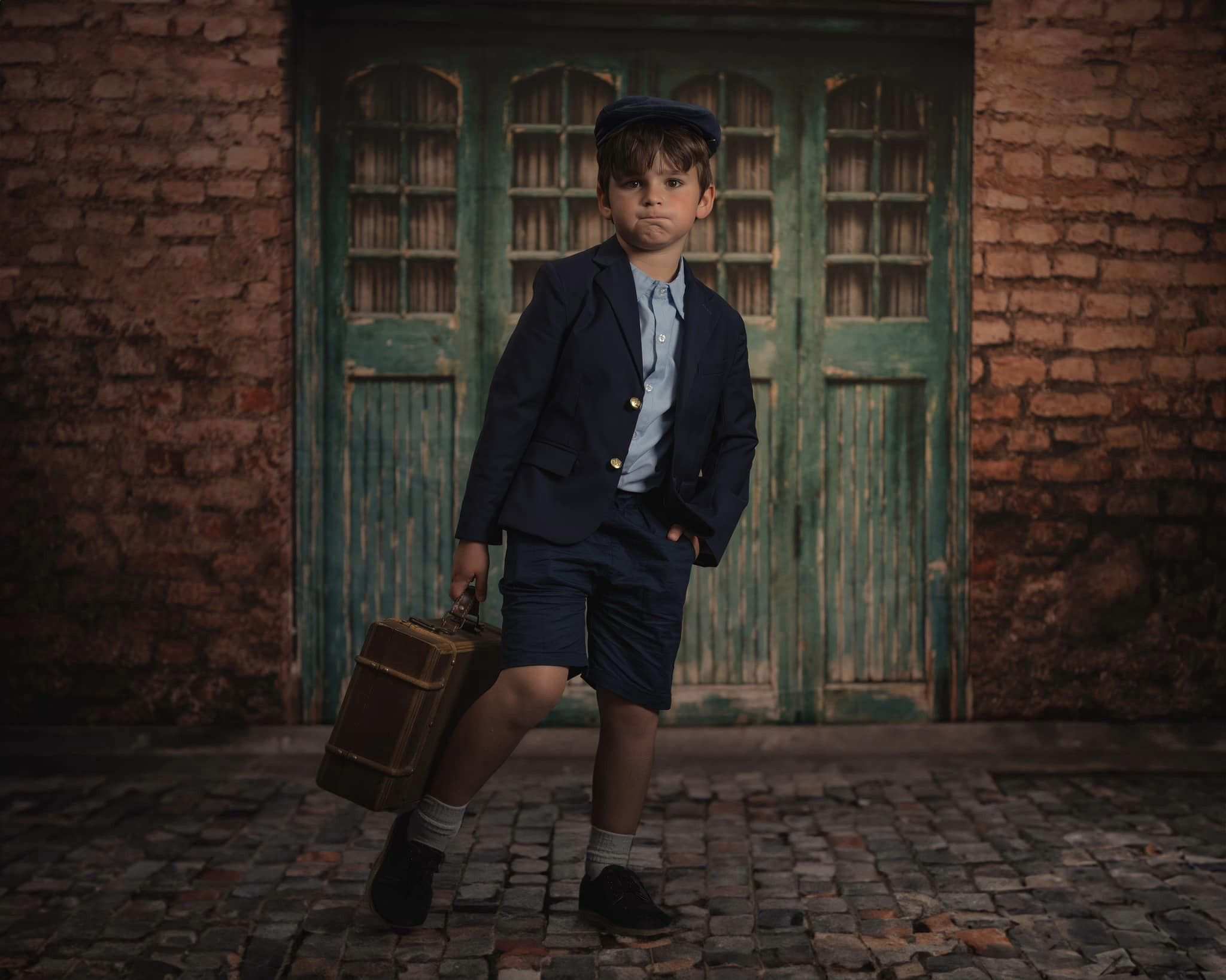 Kate Blue Door in Front Brick Wall Backdrop for Photography - Kate Backdrop AU