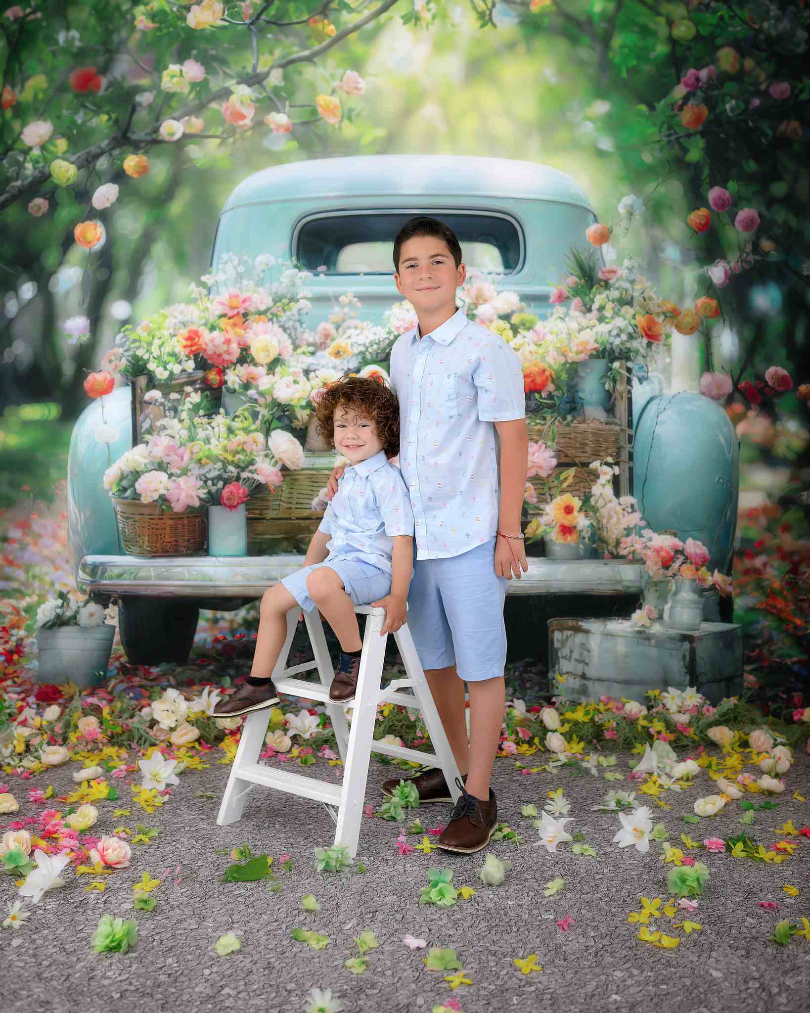 Kate Spring Green Forest Truck Flowers Backdrop Designed by Emetselch - Kate Backdrop AU