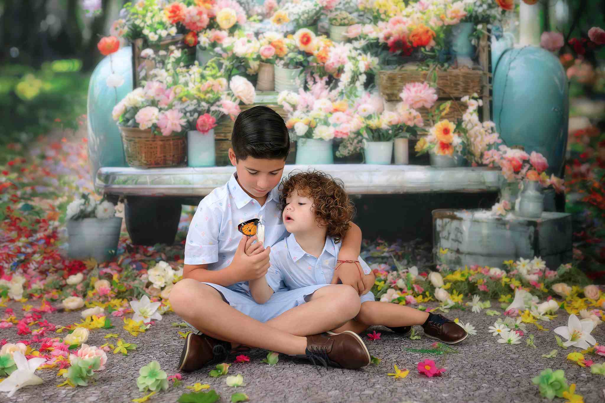 Kate Spring Green Forest Truck Flowers Backdrop Designed by Emetselch - Kate Backdrop AU