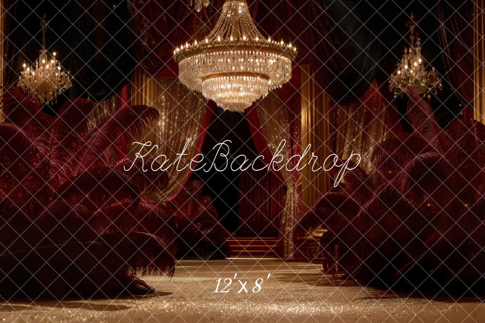 Kate Red Feathers Chandelier Backdrop Designed by Emetselch