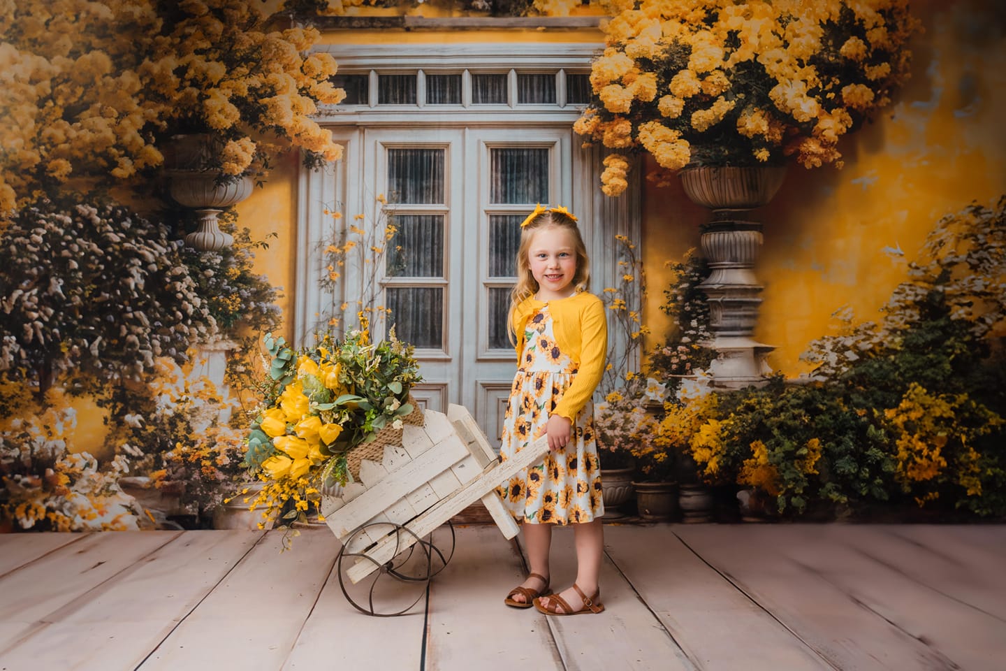 Kate Yellow Flowers Spring Wooden Door Backdrop Designed by Emetselch - Kate Backdrop AU