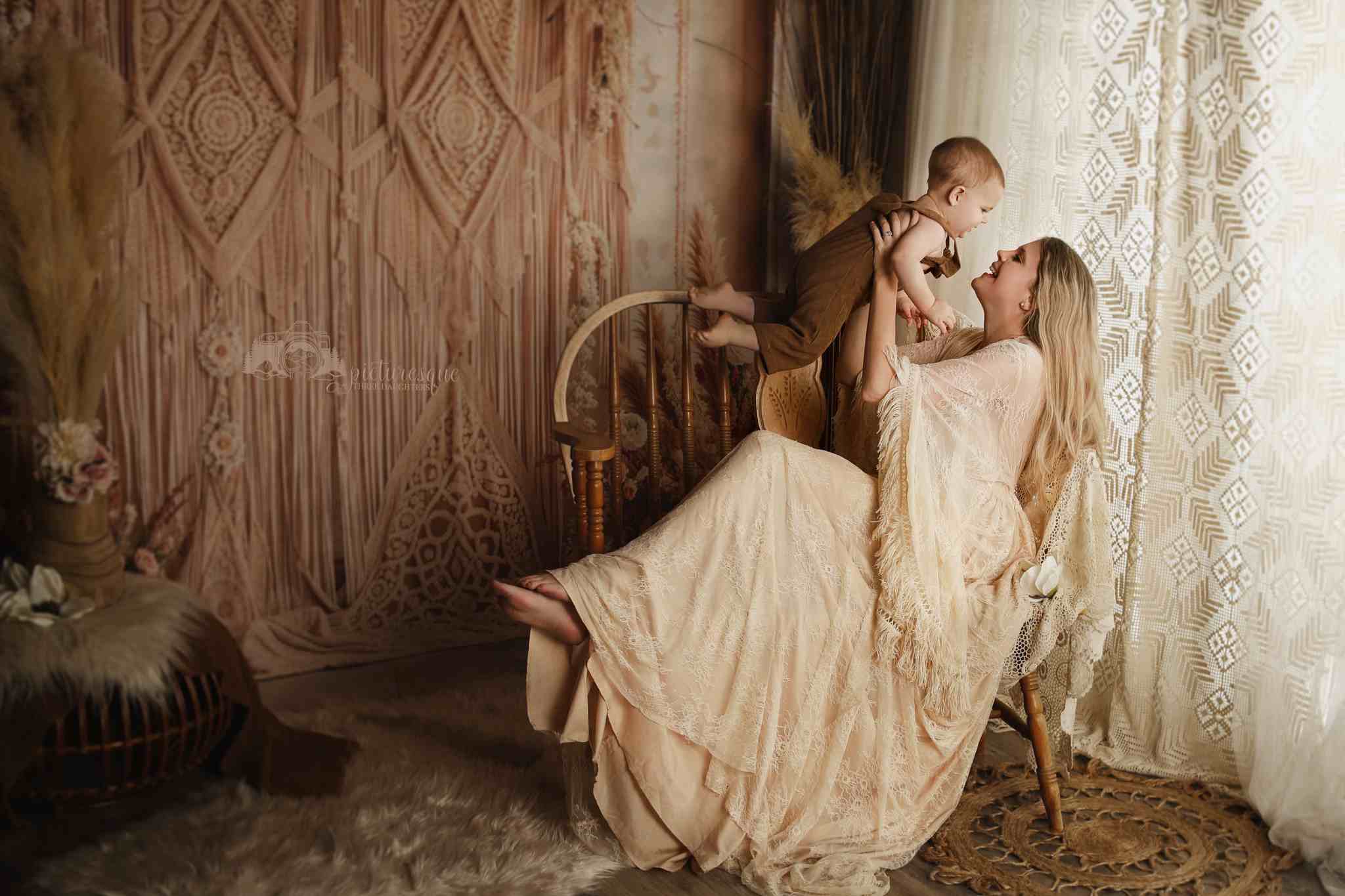 Kate Boho Flower Curtains Backdrop Designed by Laura Bybee - Kate Backdrop AU