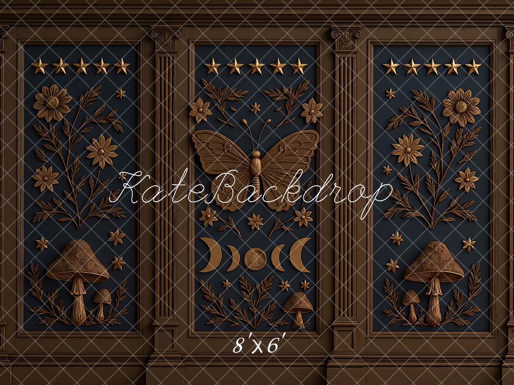 Kate Butterfly Mushrooms Dark Wall Backdrop Designed by Mini MakeBelieve