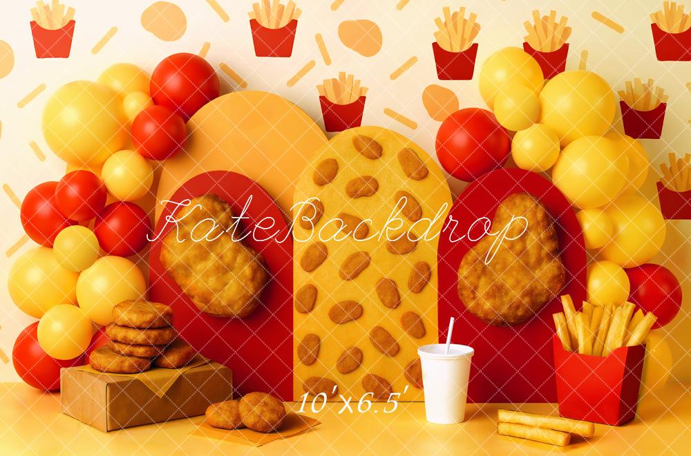 Kate French Fries Nuggets Red Yellow Balloons Backdrop Designed by Mini MakeBelieve - Kate Backdrop AU