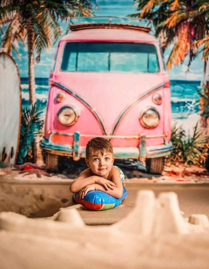 Kate Beach Summer Seaside Pink Car Room Set(8ftx8ft&10ftx8ft&8ftx10ft) - Kate Backdrop AU