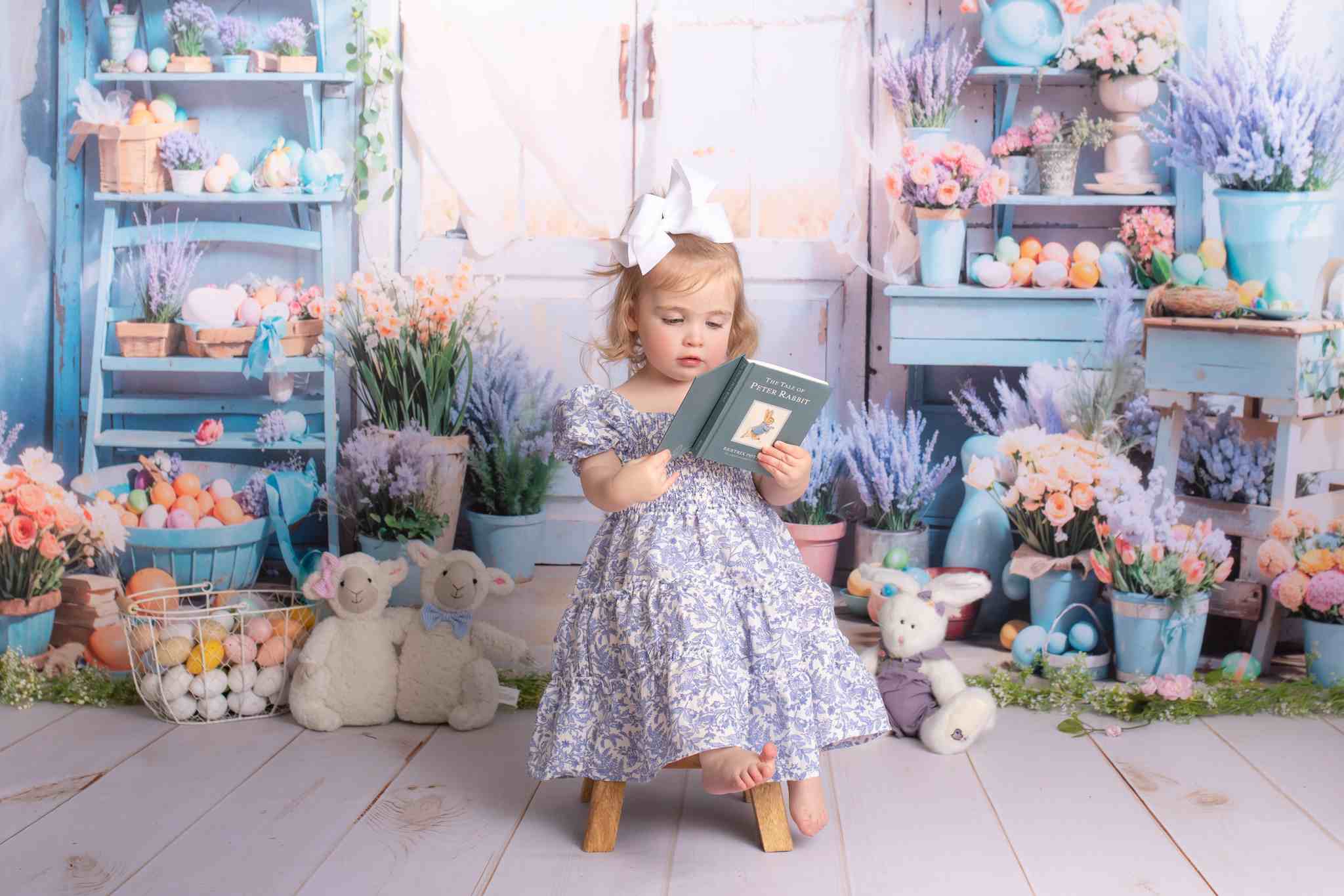 Kate Blue Easter Flowers Door Backdrop Designed by Chain Photography - Kate Backdrop AU