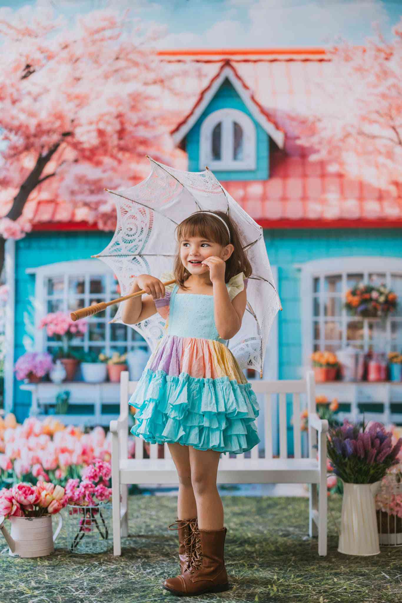 Kate Spring Pink Flowers Tree House Backdrop Designed by Emetselch - Kate Backdrop AU