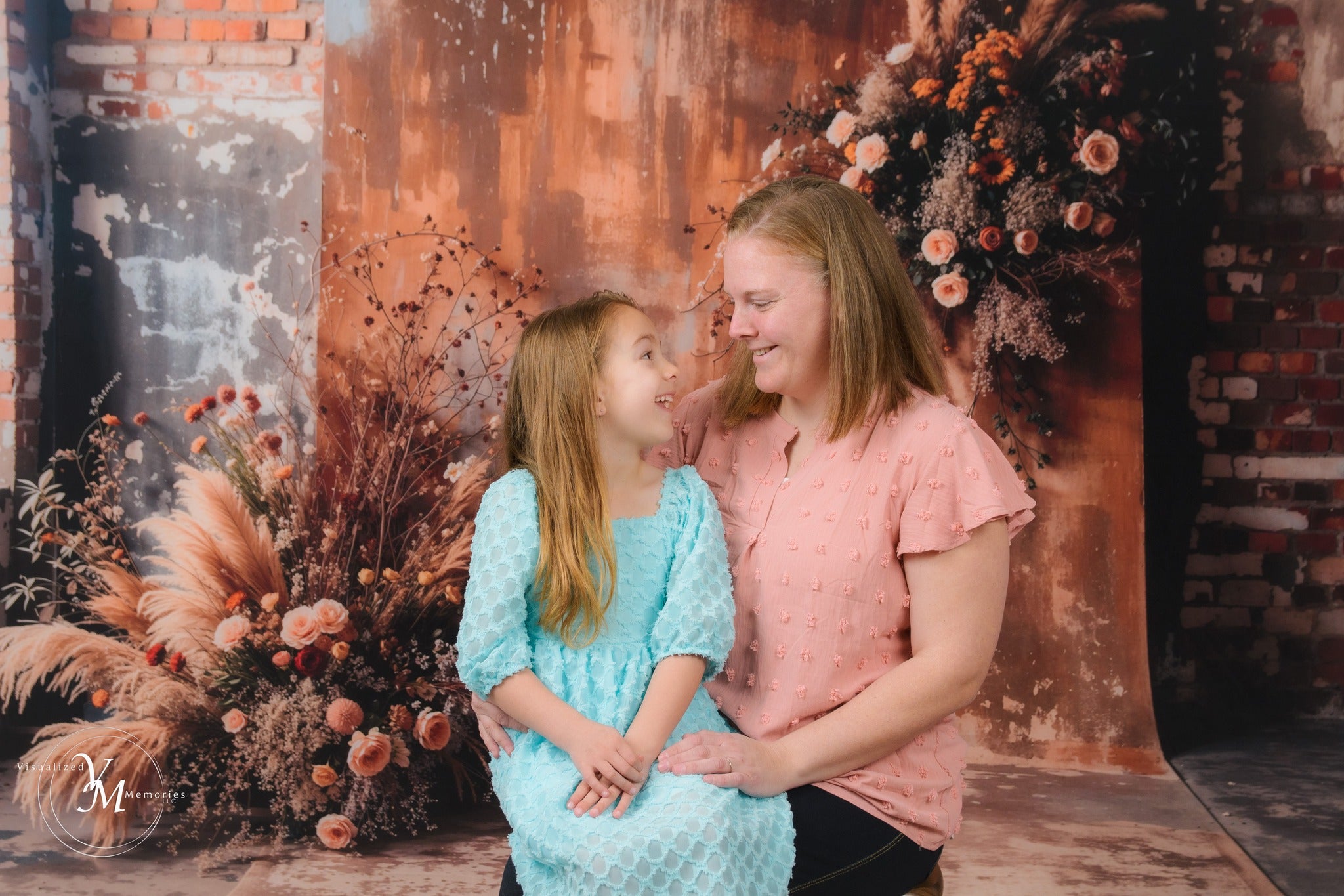 Kate Boho Dried Flower Old Brick Backdrop+Abstract Texture Floor Backdrop - Kate Backdrop AU