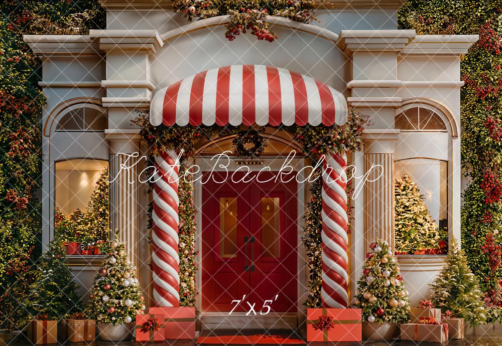 Kate Christmas Red Door Candy Cane Columns Backdrop Designed by Emetselch