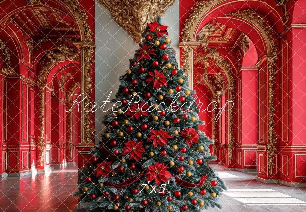 Kate Christmas Tree Red Ornate Hall Backdrop Designed by Mini MakeBelieve - Kate Backdrop AU