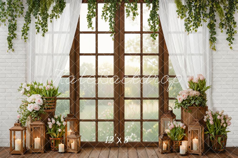 Kate Spring Window Flowers Candles Greenery Backdrop Designed by Emetselch