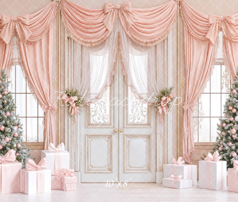 Kate Christmas Trees Door Pink Fleece Backdrop Designed by Emetselch - Kate Backdrop AU