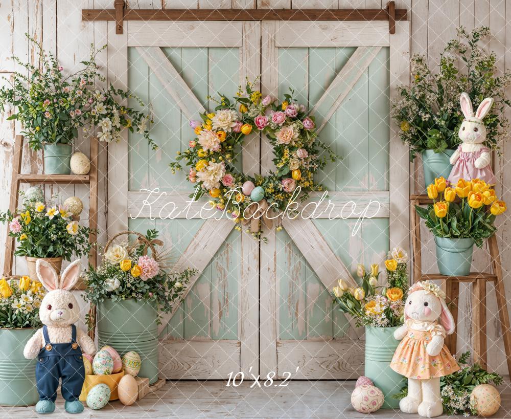 Kate Easter Bunny Flowers Eggs Barn Doors Backdrop Designed by Chain