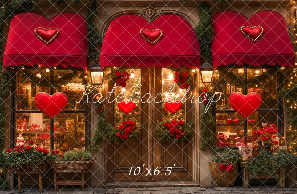 Kate Valentines Red Hearts Shopfront Backdrop Designed by Emetselch