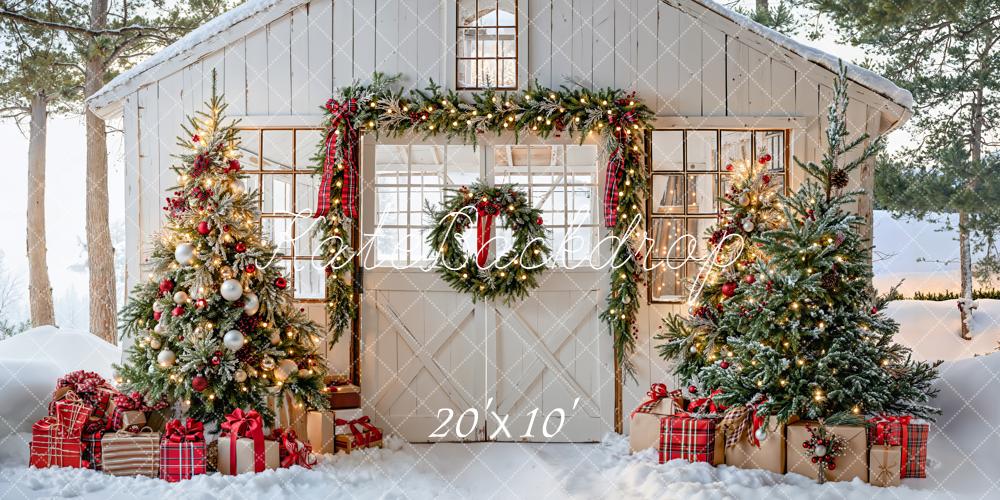 Kate Christmas Snow House Trees Presents Backdrop Designed by Emetselch - Kate Backdrop AU