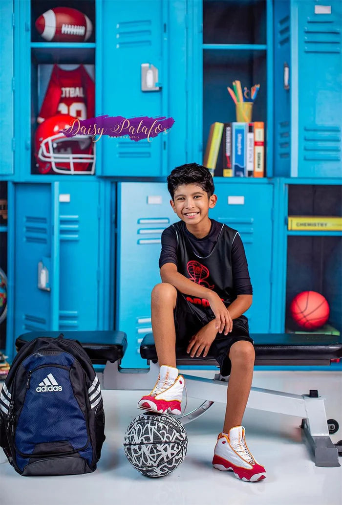 Kate Back to School Blue Locker Backdrop Designed by Emetselch - Kate Backdrop AU