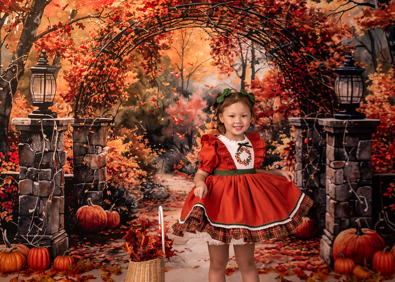 Kate Watercolor Autumn Forest Pumpkin Arch Backdrop Designed by GQ - Kate Backdrop AU