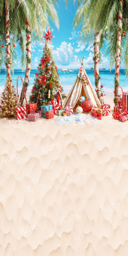 Kate Christmas Beach Trees Tent Presents Backdrop Designed by GQ - Kate Backdrop AU