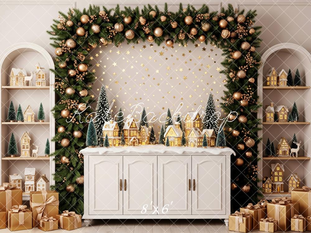 Lightning Deal Kate Christmas Garland Village Gold Ornaments Backdrop Designed by Patty Roberts