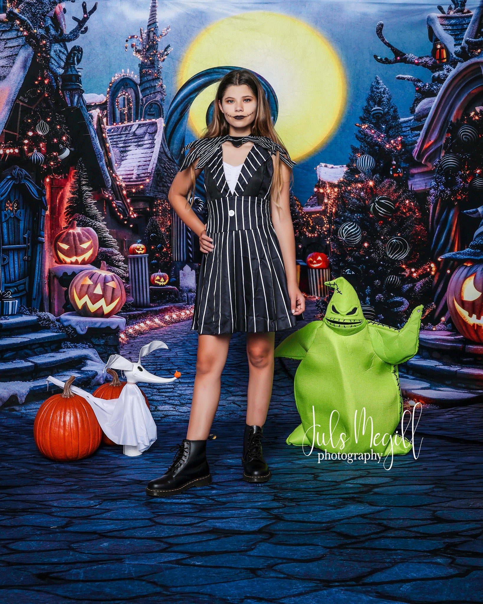Kate Sweep Halloween Pumpkin Dark Town Street Backdrop Designed by Mini MakeBelieve - Kate Backdrop AU
