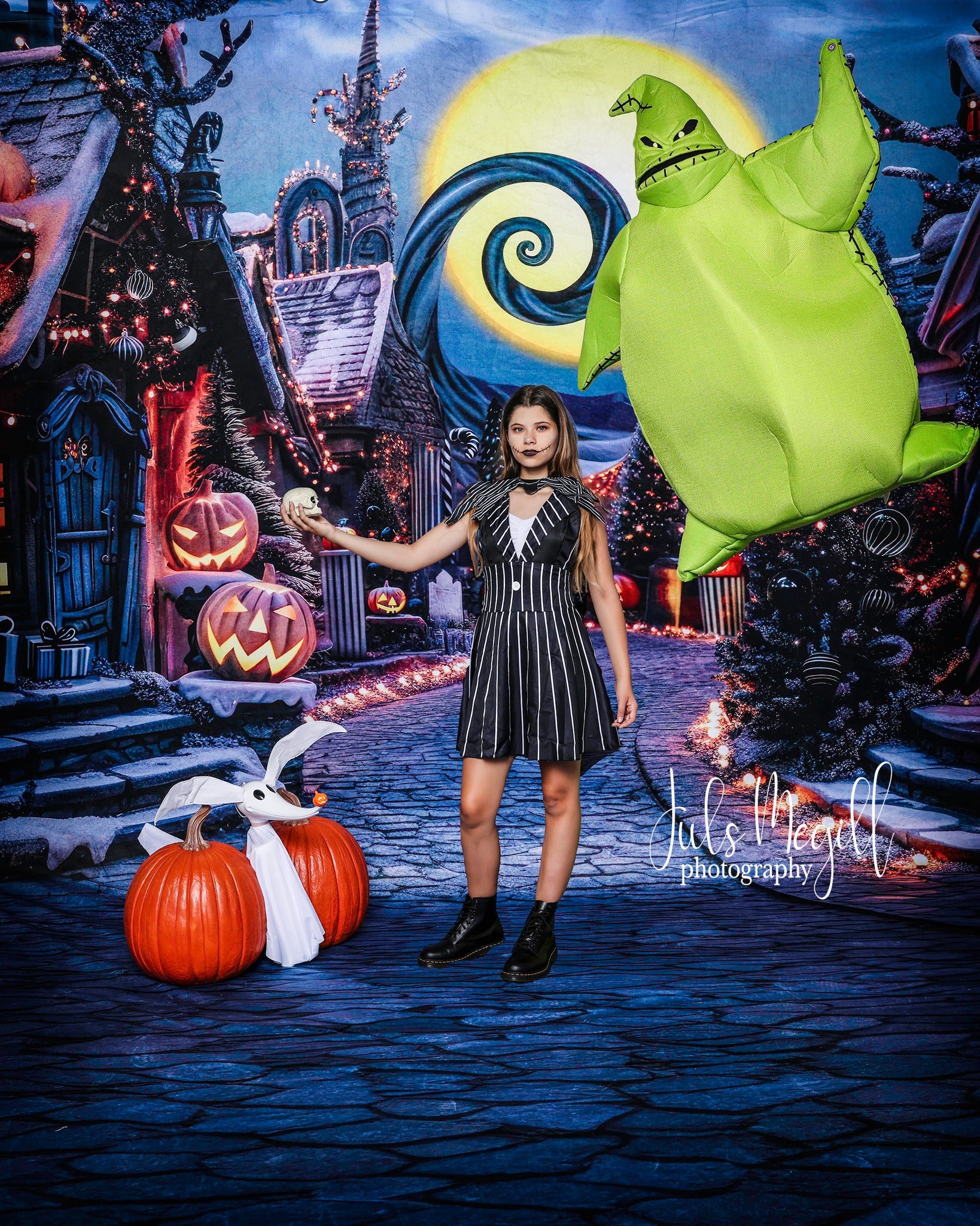 Kate Sweep Halloween Pumpkin Dark Town Street Backdrop Designed by Mini MakeBelieve - Kate Backdrop AU