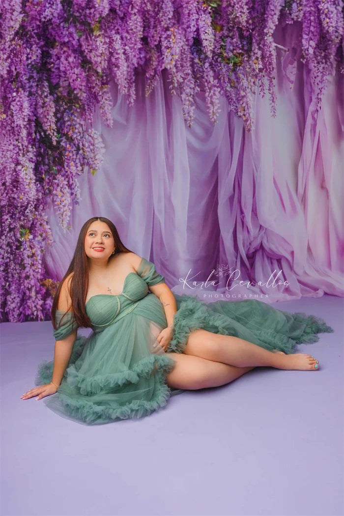 Kate Crimson One Shoulder Mesh Maternity Photoshoot Dress - Kate Backdrop AU