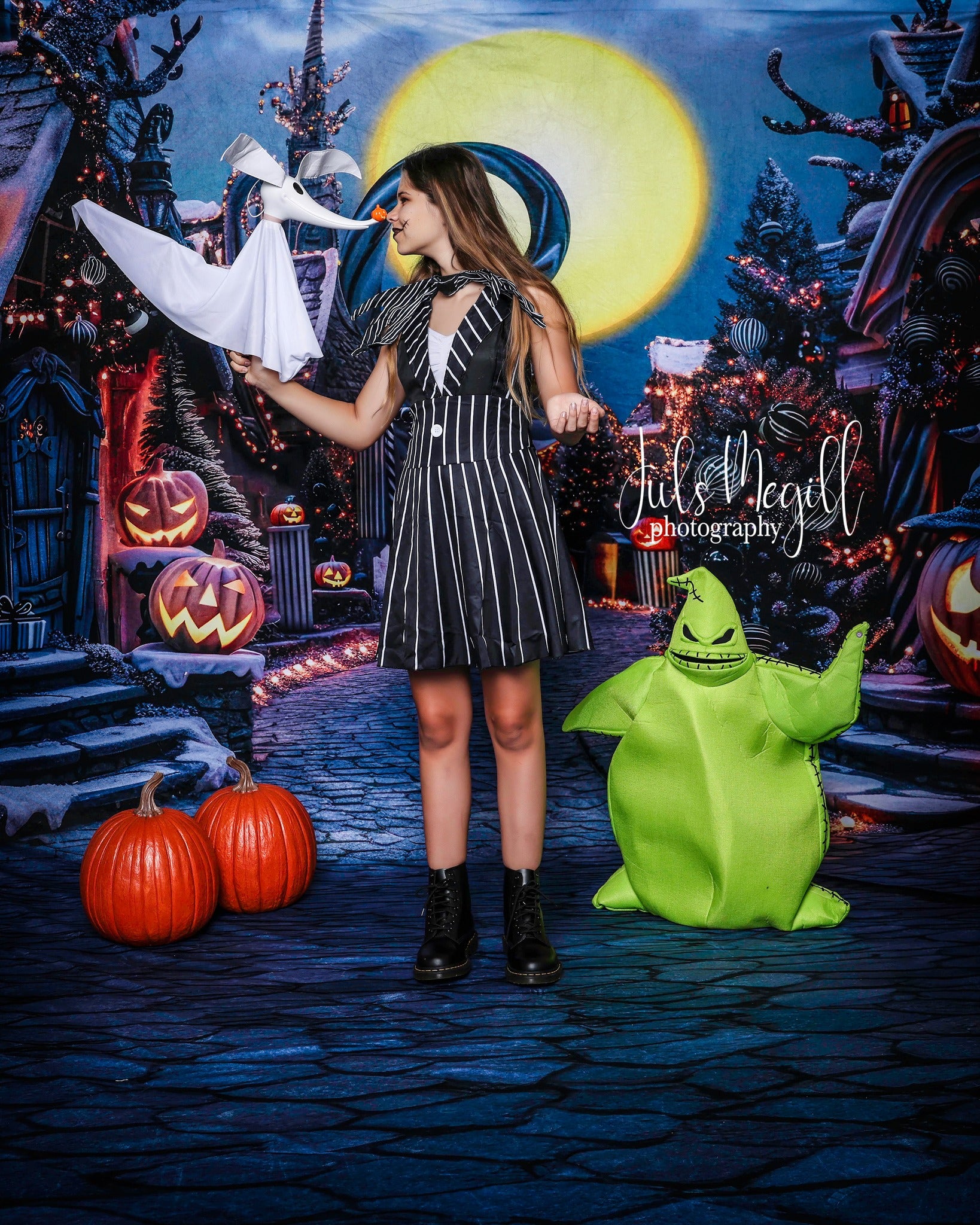 Kate Sweep Halloween Pumpkin Dark Town Street Backdrop Designed by Mini MakeBelieve - Kate Backdrop AU