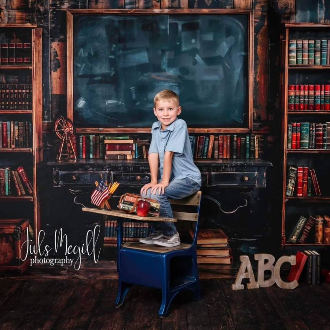 Kate Back to school Blackboard Book Desk Backdrop Designed by Emetselch - Kate Backdrop AU