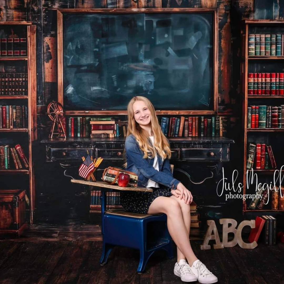 Kate Back to school Blackboard Book Desk Backdrop Designed by Emetselch - Kate Backdrop AU