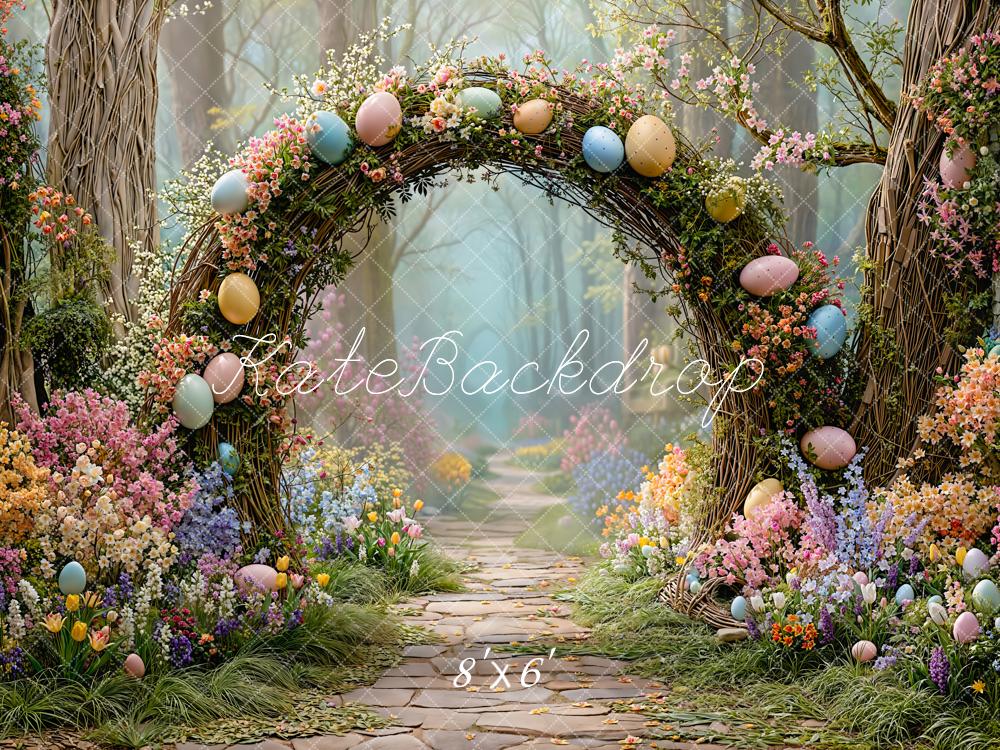 Kate Easter Eggs Flower Arch Forest Fleece Backdrop Designed by Emetselch