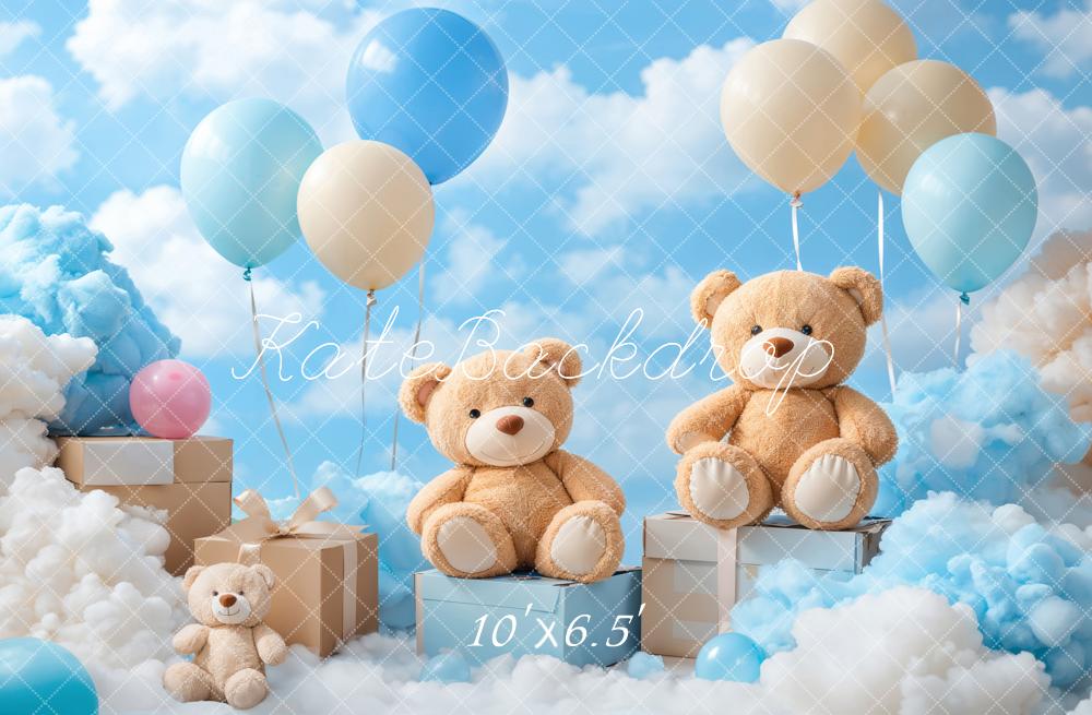 Kate Teddy Bears Balloons Clouds Fleece Backdrop Designed by Emetselch