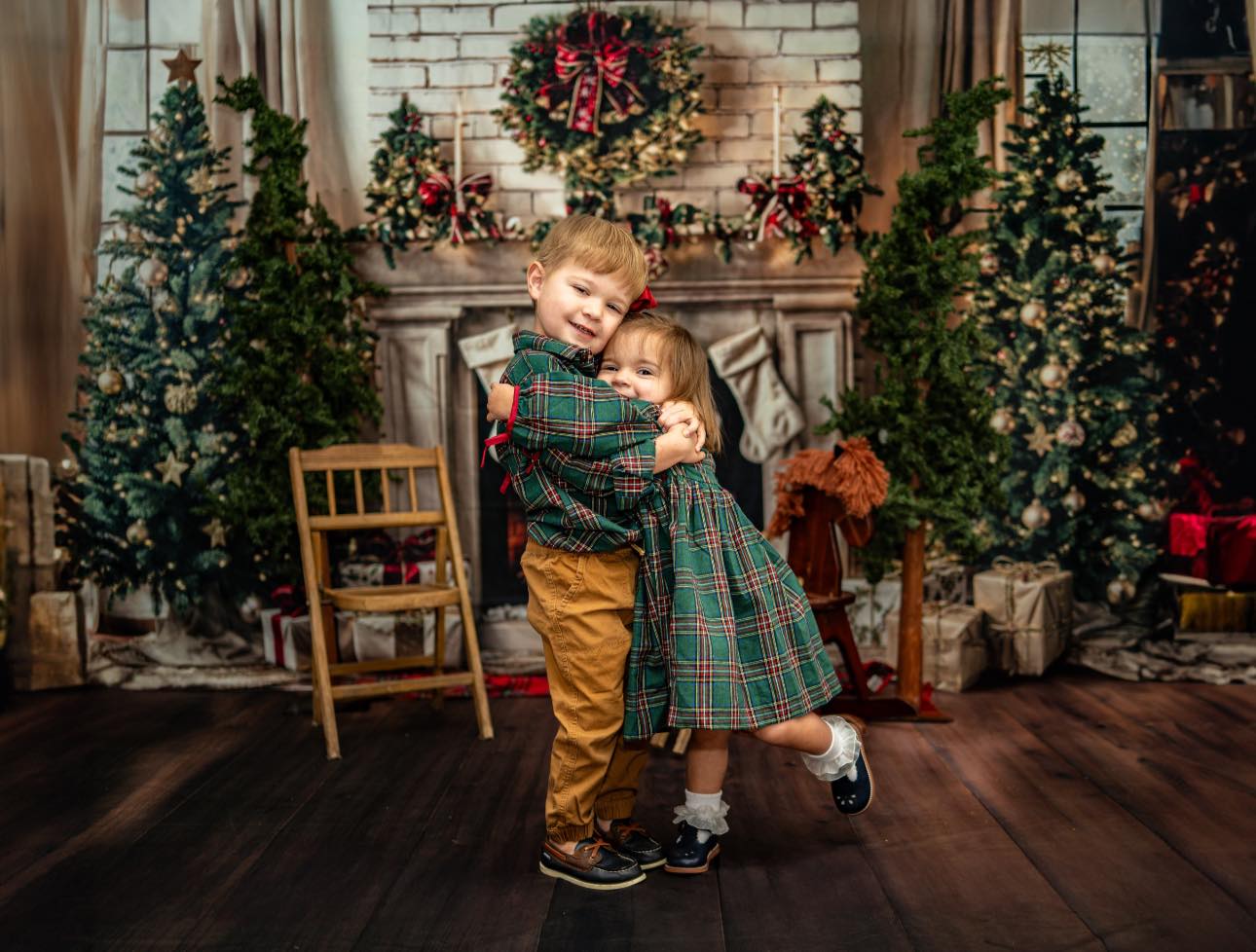 Kate White Brick Wall Christmas Tree Fireplace Backdrop Designed by Emetselch - Kate Backdrop AU