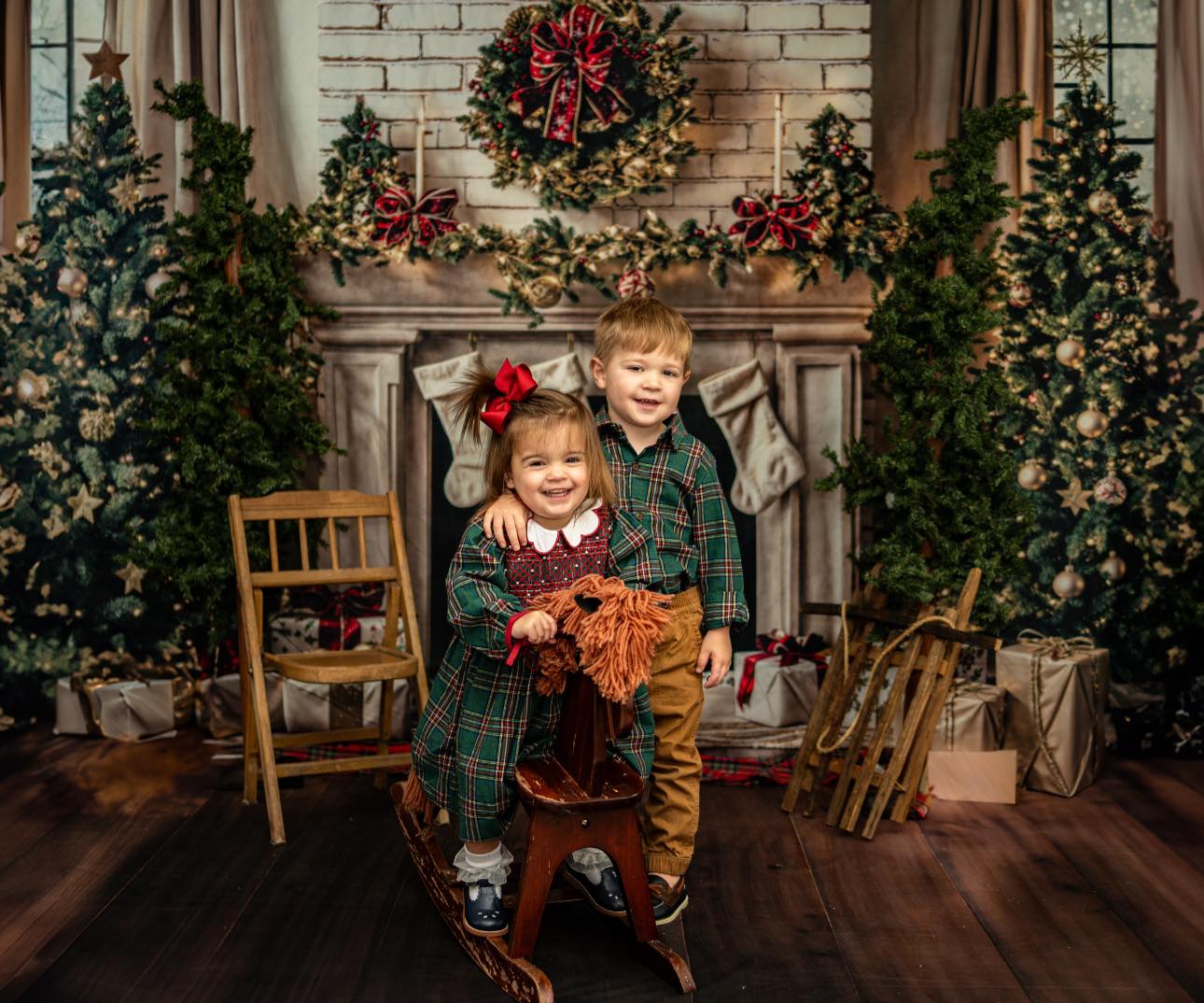 Kate White Brick Wall Christmas Tree Fireplace Backdrop Designed by Emetselch - Kate Backdrop AU