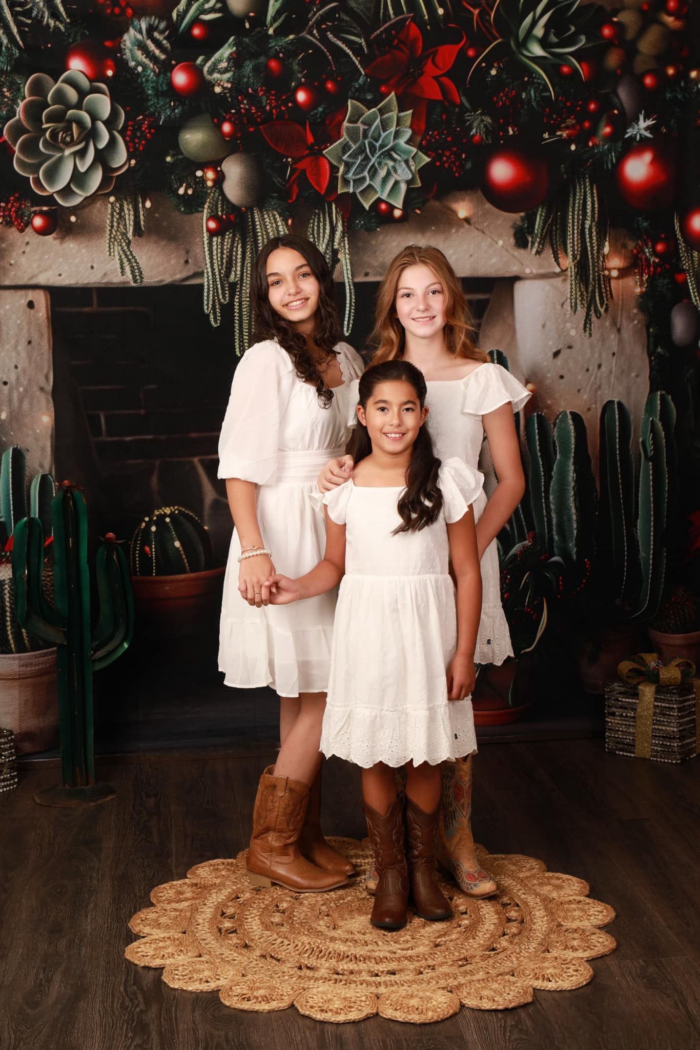 Kate Christmas Backdrop Wild West Green Cactus Brick Fireplace Designed by Patty Robert - Kate Backdrop AU