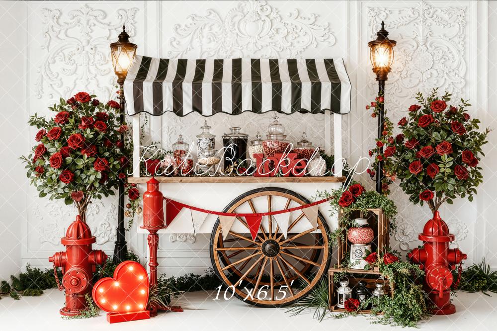 Kate Valentine Candy Cart Hydrants Backdrop Designed by Emetselch