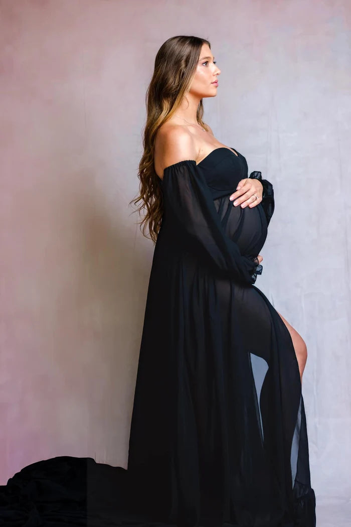 Kate Long Sleeve Chiffon Maternity Photoshoot Dress - Kate Backdrop AU