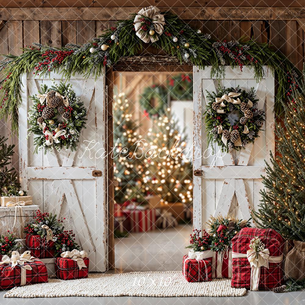 Kate Christmas Barn Door Wreaths Backdrop Designed by Emetselch - Kate Backdrop AU