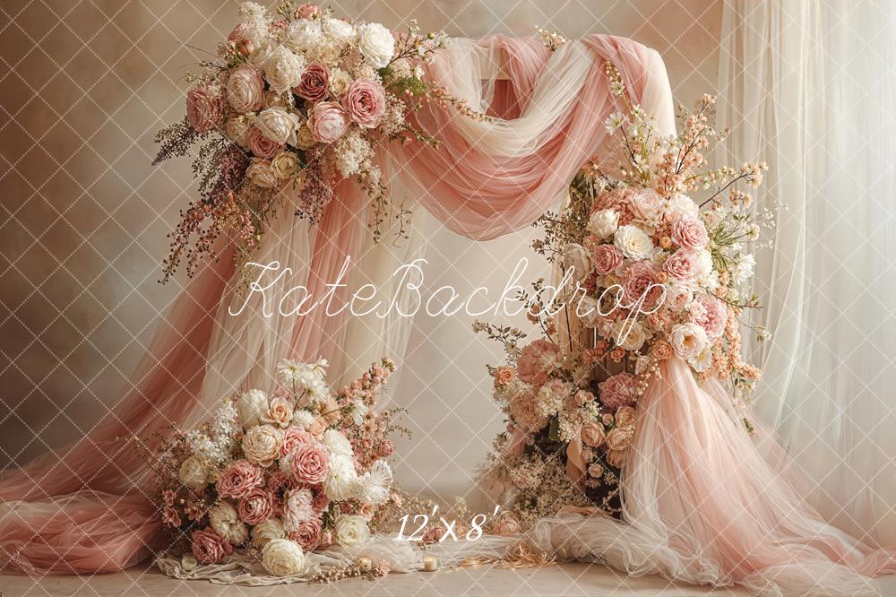 Kate Wedding Flower Arch Peach Drapes Backdrop Designed by Emetselch
