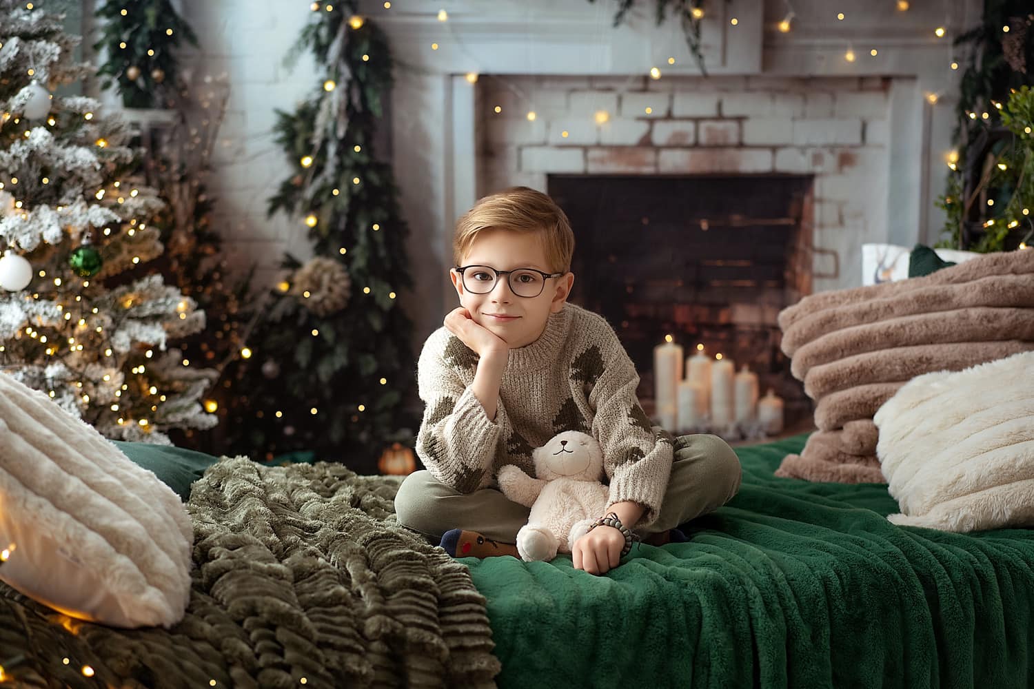 Kate Christmas White Brick Wall Fireplace Backdrop Designed by Emetselch - Kate Backdrop AU