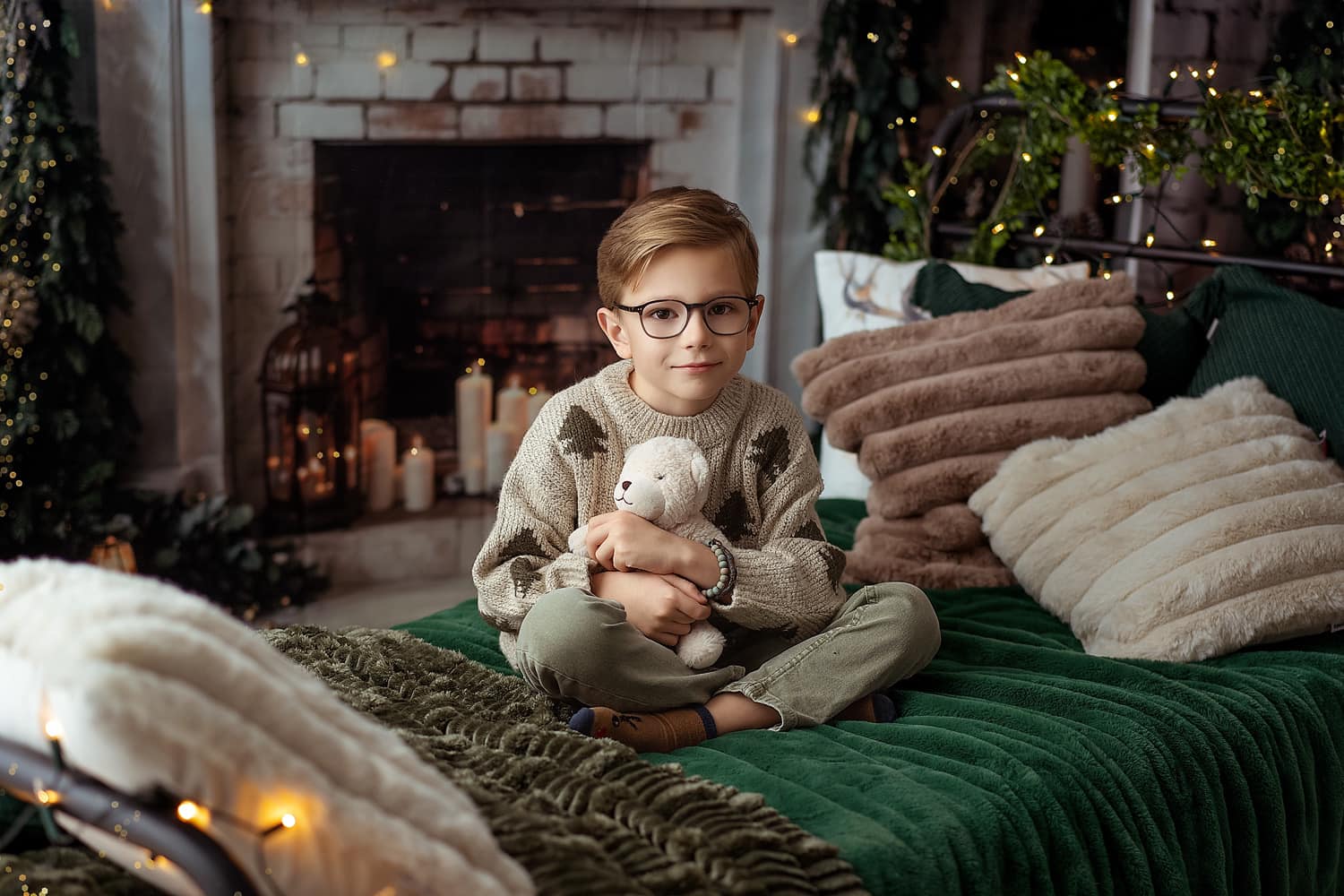 Kate Christmas White Brick Wall Fireplace Backdrop Designed by Emetselch - Kate Backdrop AU
