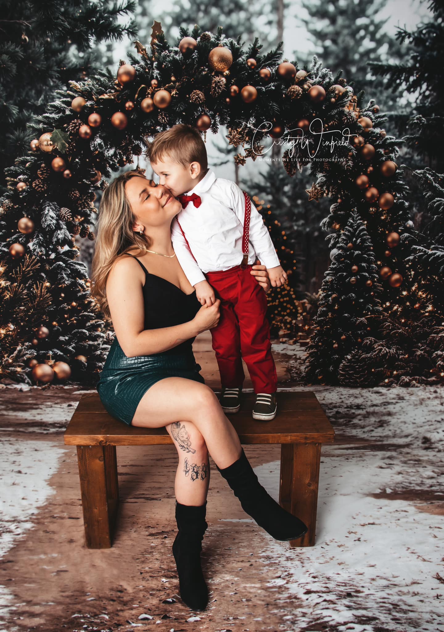 Kate Christmas Tree Archway Forest Backdrop+Winter Snowy Path Floor Backdrop - Kate Backdrop AU