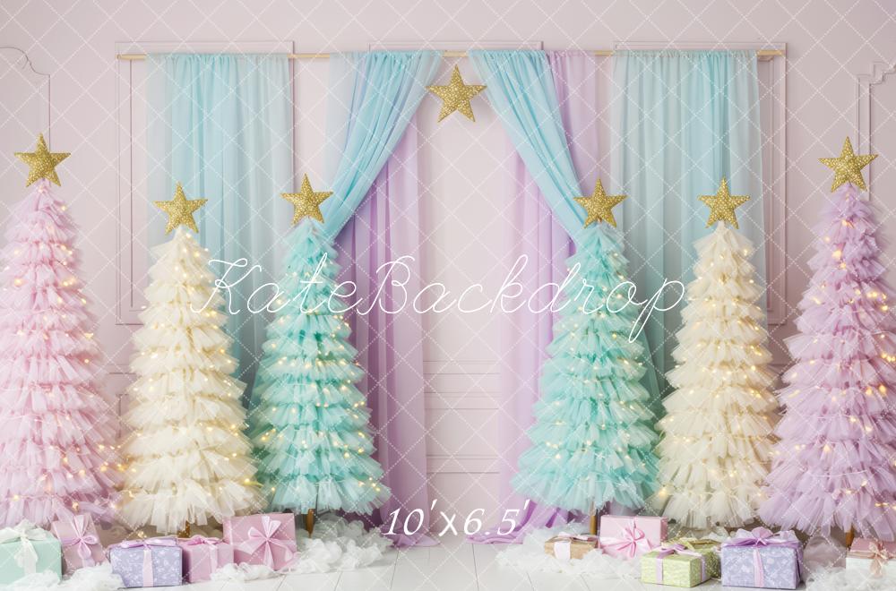 Kate Christmas Trees Presents Curtains Backdrop Designed by Patty Roberts