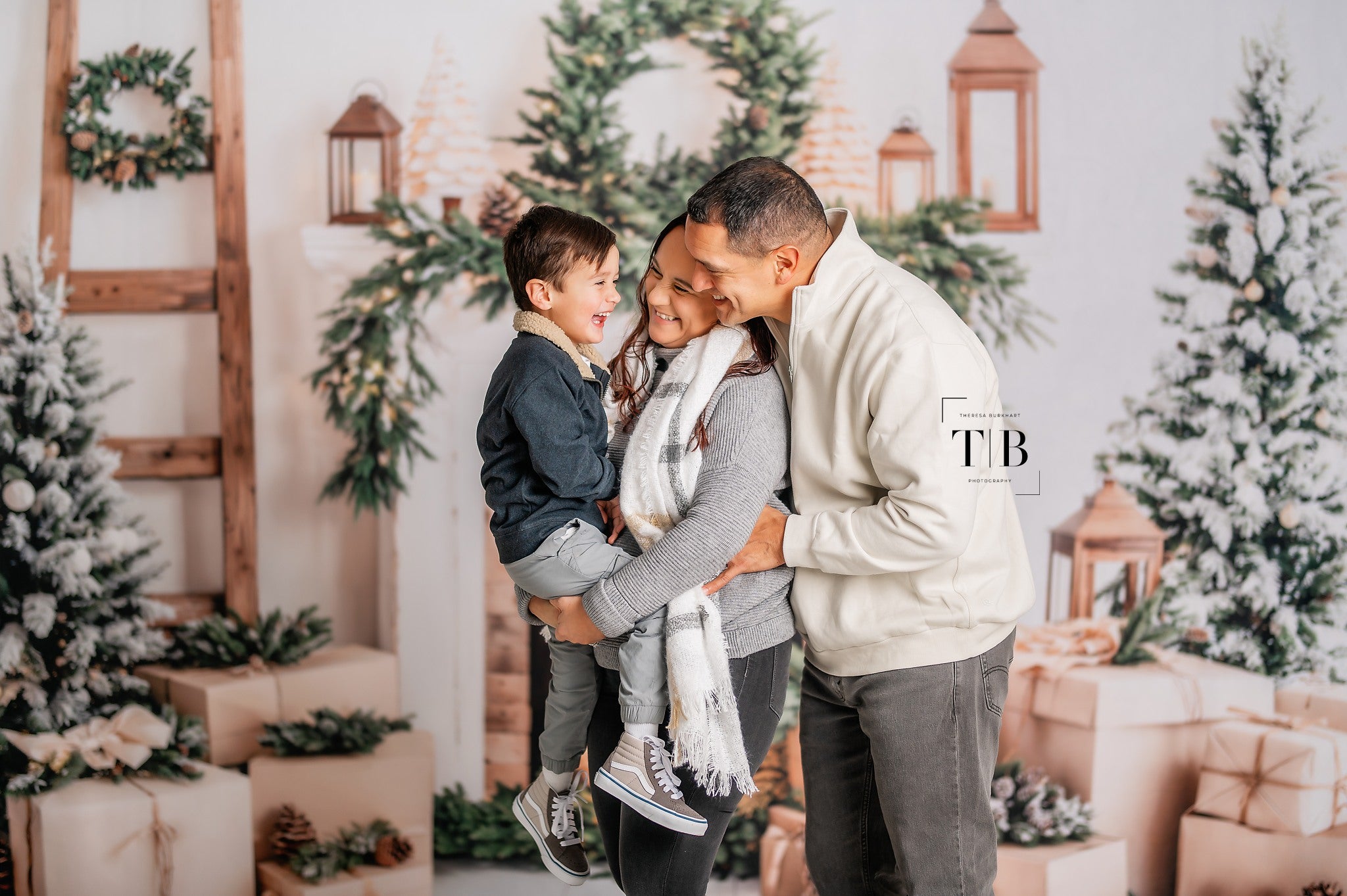 Kate Christmas Tree White Fireplace Gift Box Backdrop Designed by Emetselch - Kate Backdrop AU