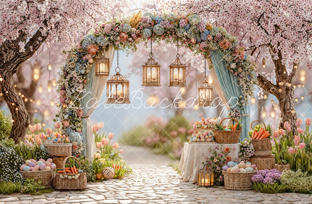 Kate Easter Bunny Flower Arch Lanterns Fleece Backdrop Designed by Emetselch