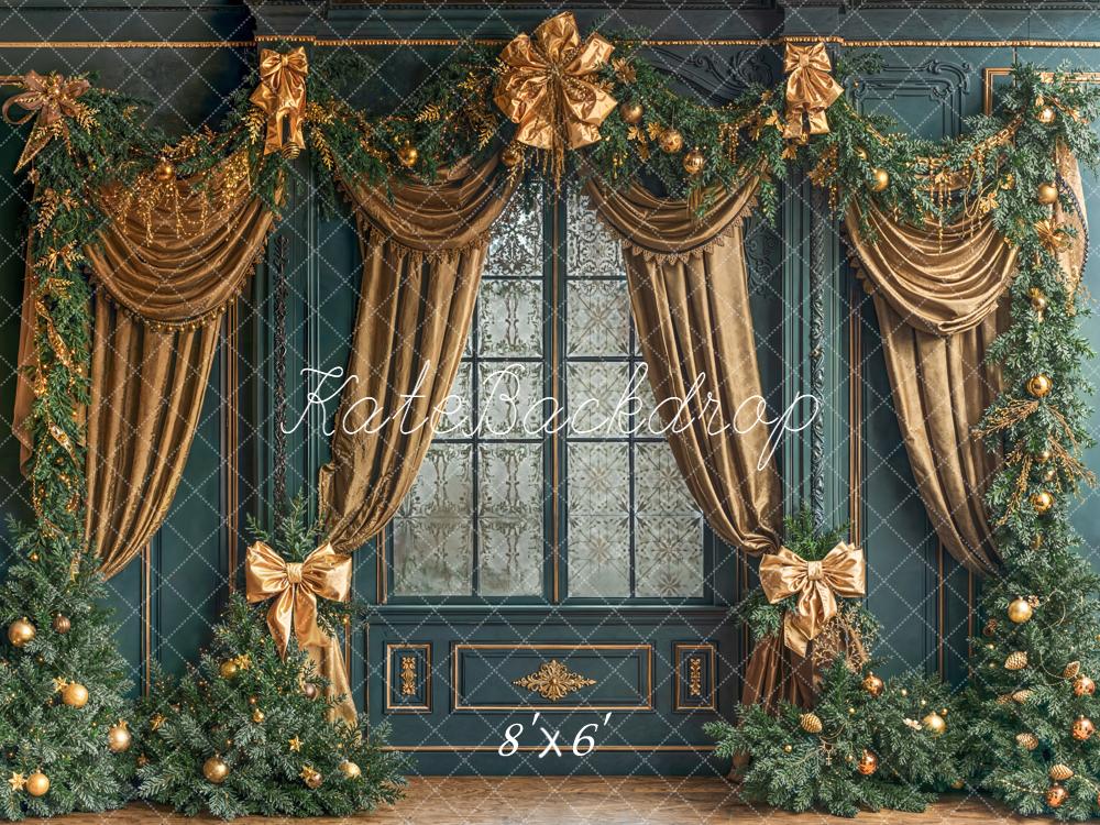Kate Christmas Gold Curtains Window Garland Backdrop Designed by Emetselch