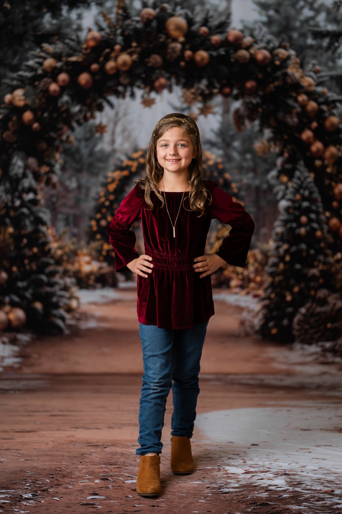 Kate Christmas Tree Archway Forest Backdrop+Winter Snowy Path Floor Backdrop - Kate Backdrop AU