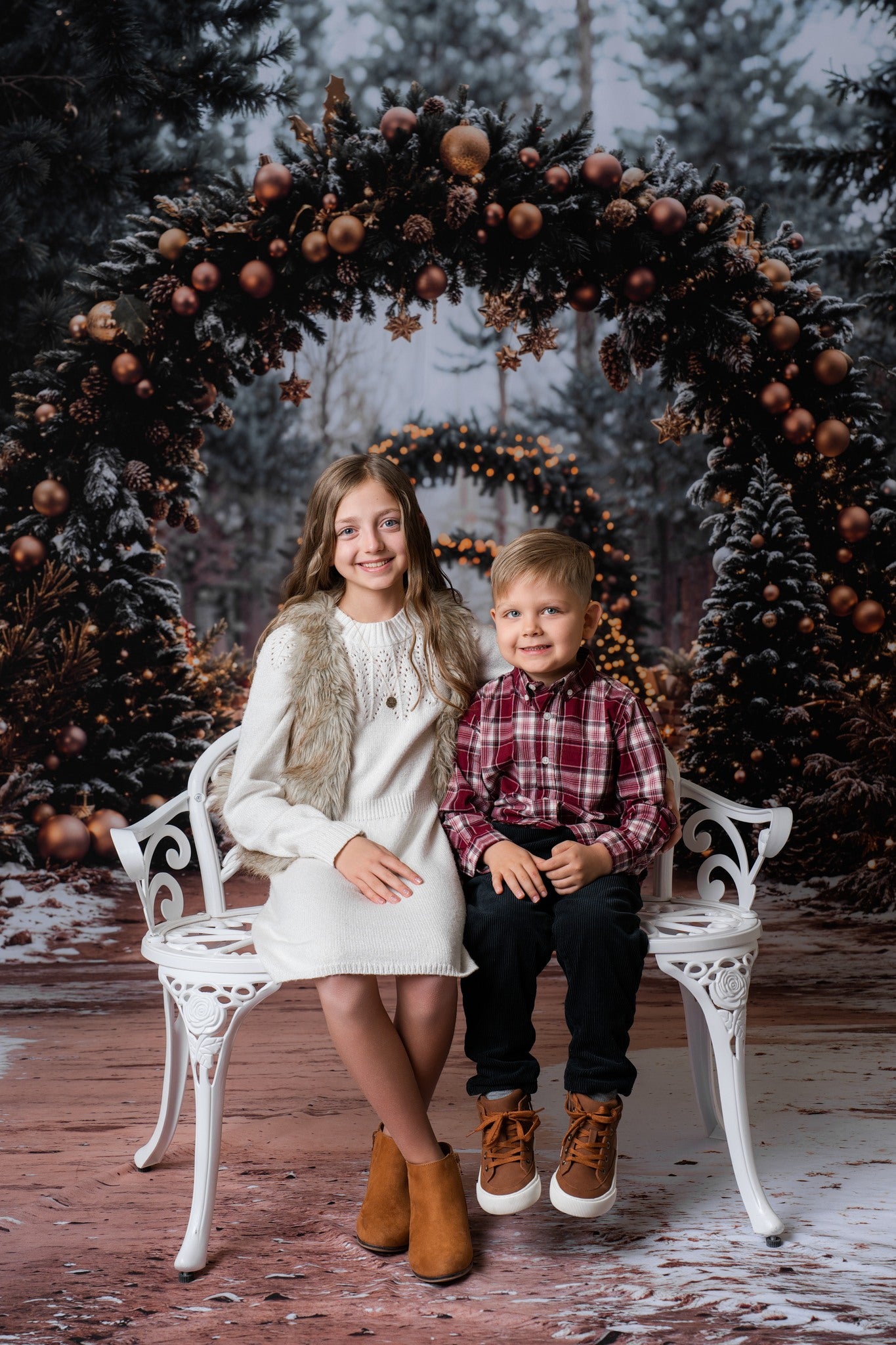 Kate Christmas Tree Archway Forest Backdrop+Winter Snowy Path Floor Backdrop - Kate Backdrop AU