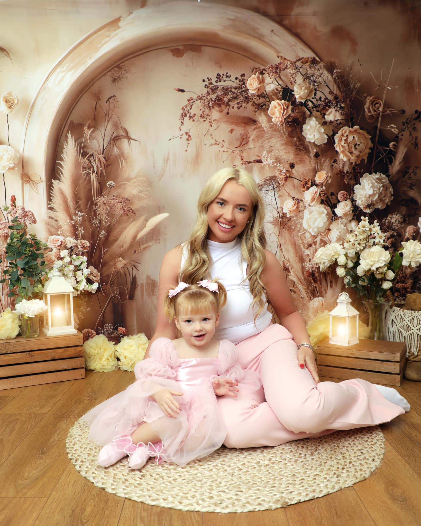 Kate Boho Backdrop Light Beige Reed White Floral Arched Wall Designed by Emetselch - Kate Backdrop AU