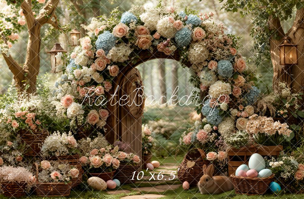 Kate Easter Bunny Flower Arch Forest Fleece Backdrop Designed by Emetselch